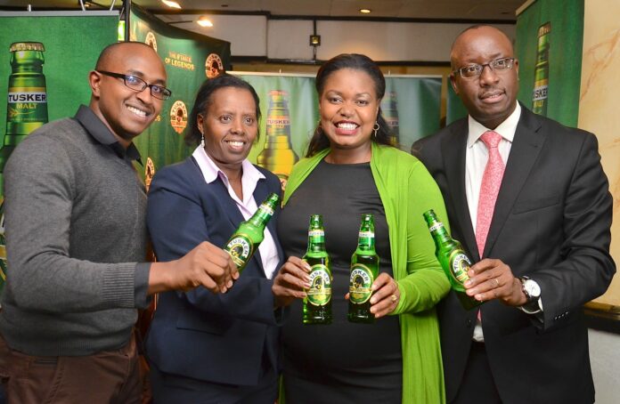 Tusker Malt & Tusker Lite Brand Manager Evanson Mbugua, KBL MD Jane Karuku Tusker Brand Marketing Manager Arianne Kiama and EABL Group HR Director Paul Kasimu