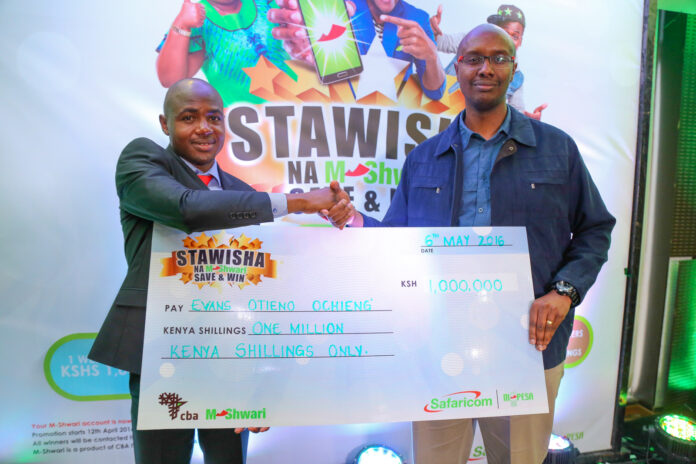 Evans is the proud winner of one million shillings in the ongoing Stawisha Na Mshwari promotion.