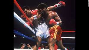 Muhammad Ali takes a spike from Leon Spinks. He won in a unanimous decision.