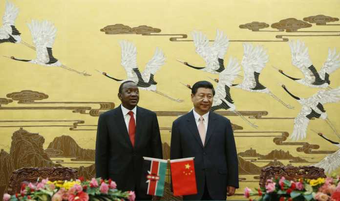 President Uhuru Kenyatta and Chinese Premier Xi Jinping at the Great Hall of the People in Beijing in 2013