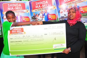  One Million Winner Juliana Salia and Safaricom Head of Operation Coast Region Fauzia Kimanth