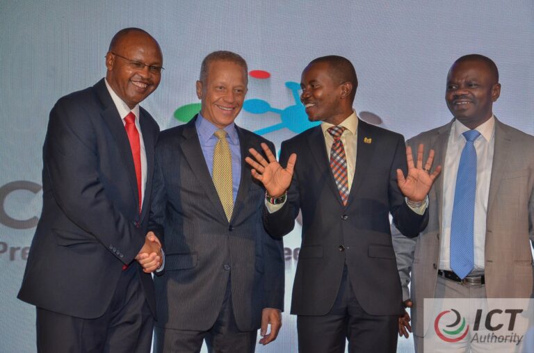 ICT Authority Acting CEO John Sergon, KEPSA Chairman Nicholas Nesbitt, ICT CS Joe Mucheru and ICT Permanent Secretary Jerome Ochieng during the launch of the Connected Summit 2018 that was held at the Intercontinental Hotel on Monday 21st May 2018