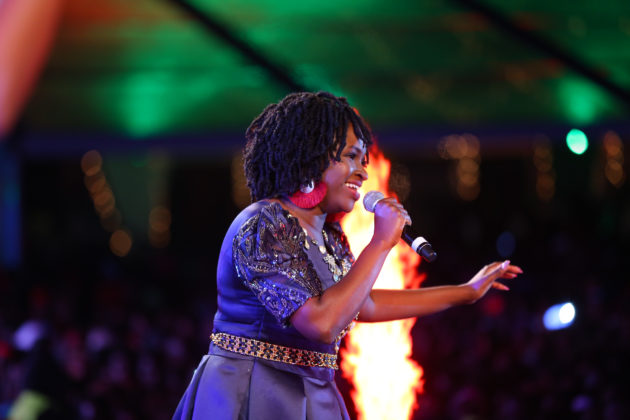 Gospel artist Mercy Masika on stage during the Safaricom Twaweza live concert Eldoret edition that took place over the weekend. She led the attendants into great worship songs over the night.