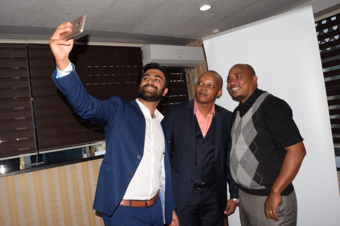From left, Head of Marketing for Lava Africa Tathagat Tripathi, FonesRUs Limited Managing Director Thomas Muiyuro, Bizna CEO Tonnie Mello