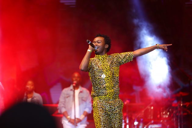 Gospel artist Bahati on stage at the Safaricom Twaweza Live concert held at Kinoru stadium in Meru.