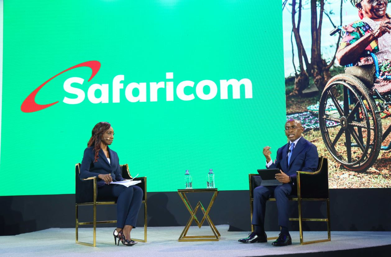 Safaricom CEO, Peter Ndegwa (right) on a panel discussion with Moderator Yvonne Okwara (left) as he address the congregation during Safaricom @20 launch at Serena hotel - Bizna Kenya