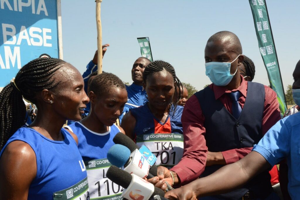 Double World Champion in both the 5,000m and also Cross-country Hellen Obiri of Laikipia Air Base talks to the press after winning the 10 km women race during this year’s KDF Annual Cross-country Championship held at Moi Airbase in Eastleigh Nairobi on Friday 29 January 2021 - Bizna Kenya