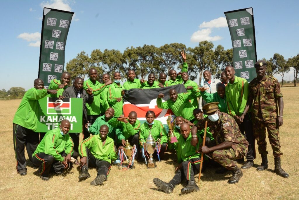 Kawaha Barracks team celebrates after emerging overall winners of this year’s KDF Annual Cross-country Championship held at Moi Airbase in Eastleigh Nairobi on Friday 29 January 2021 - Bizna Kenya