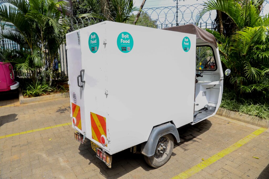 An image of an electric tuk tuk launched by Bolt in Nairobi as the company seeks to fulfil the demand for light, smart and green modes of transport. The initiative will also serve to eliminate the challenges associated with constant fluctuating fuel prices which currently form the most significant operating cost for drivers and couriers - Bizna Kenya