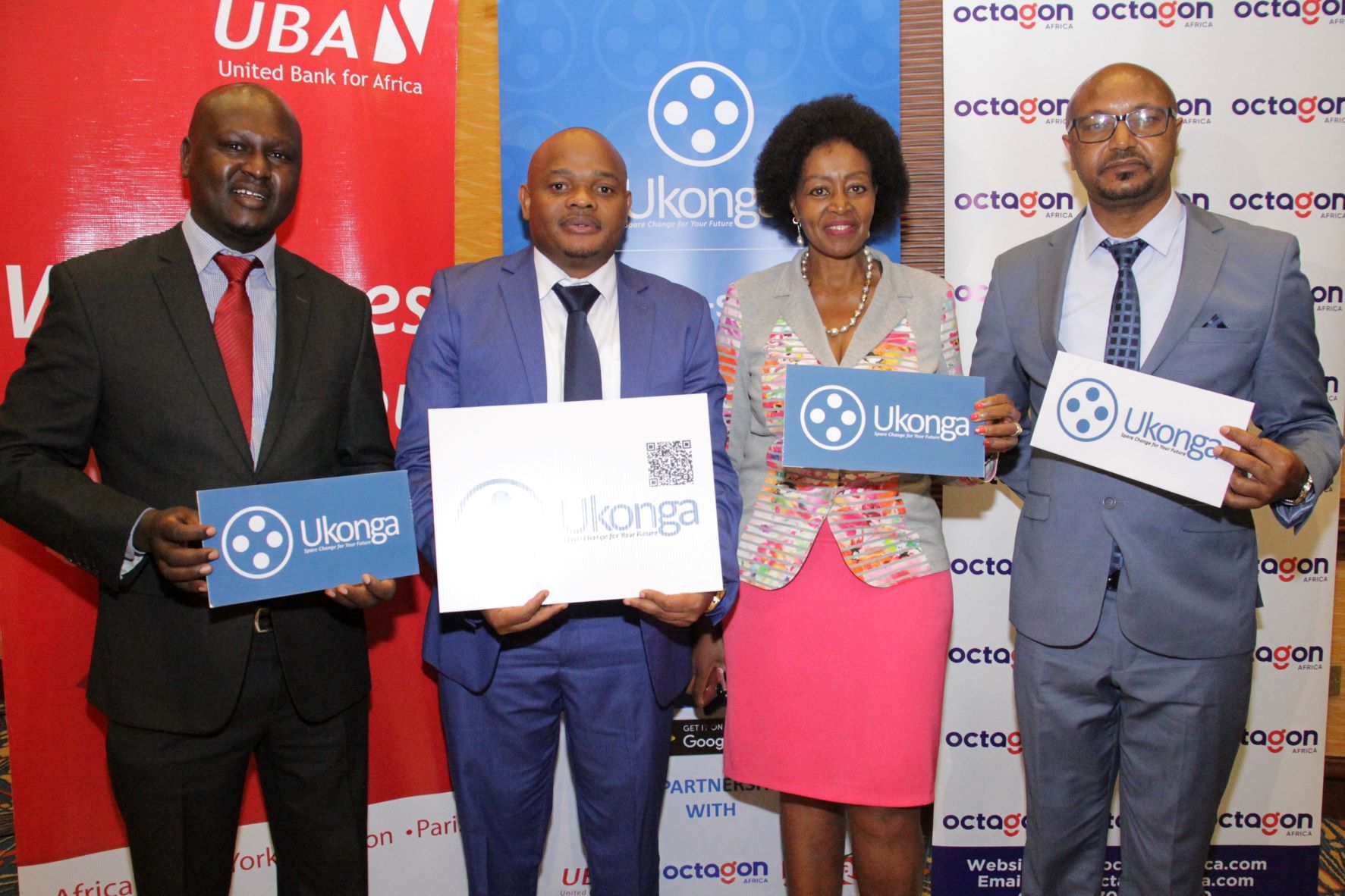 Octagon Africa Executive Director,Strategy & Product Godwin Simba, Save App CEO Abdulaziz Mohammed,KEPSA Chairperson Flora Mutahi & Naivas Corporate Sales Manager Patrick Pere during launch of Ukonga - Bizna Kenya
