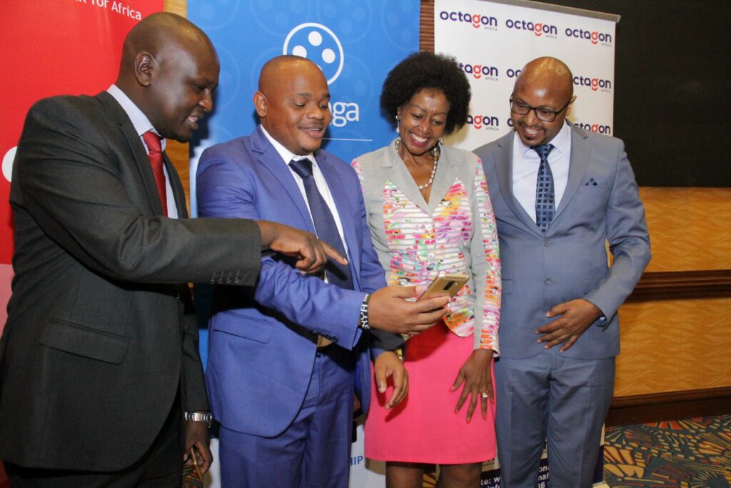 Octagon Africa and Save App Group partner to launch a micro savings solution for spare change 2 Octagon Africa Executive Director,Strategy & Product Godwin Simba, Save App CEO Abdulaziz Mohammed,KEPSA Chairperson Flora Mutahi & Naivas Corporate Sales Manager Patrick Pere during launch of Ukonga - Bizna Kenya