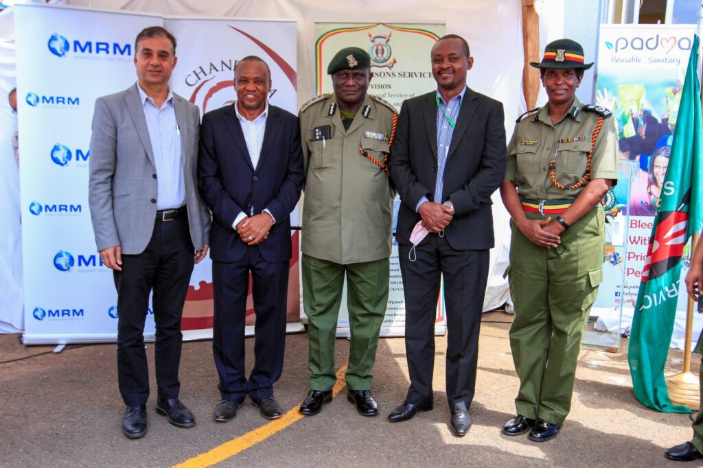 (L-R) Manish Mehra, Business Head MRM, Vincent Rapando, Chandaria Foundation Representative, Mr. Wycliffe Ogallo CBS Commissioner General of Prisons, Samuel Muhingo, Business Head, Safal Business Systems and Wairimu Thang’ate HSC (SACGP) Director of Prison Enterprise pose for a picture during the official ground breaking ceremony of the clothing, textile and bakery workshop unit at the Lang’ata Women’s Prison - Bizna Kenya