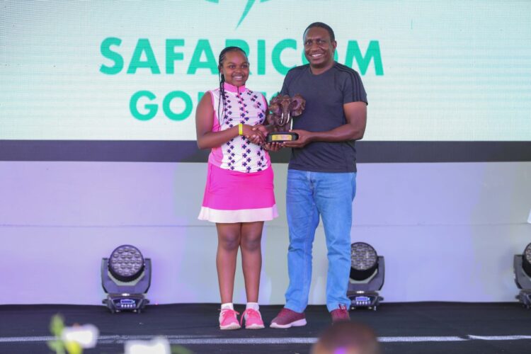 Bundi wins the first leg of the Safaricom Golf Tour at Nanyuki 1 From Left Junior Golfer Belinda Wanjiru receives an award from Jackson Mutua, Regional Head of Sales & Operations, Safaricom PLC, for the best girl of the Safaricom Golf Tour at Nanyuki Sports Club - Bizna Kenya