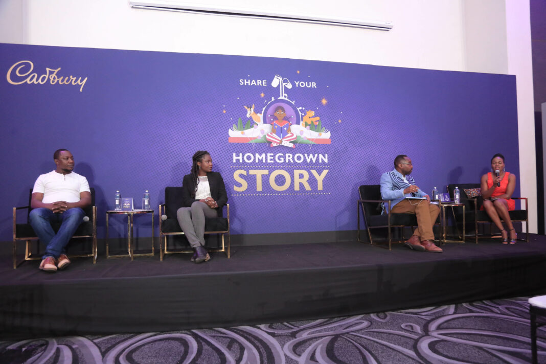 (From left) Sisi Afrika Director Richard Oduor, Writers Guild Kenya Client Experience Manager Mary Adhiambo, Author Ng’ang’a Mbugua and Cadbury CEA Manager Lorna Kamemba during the official launch of Cadbury’s homegrown stories library at Trademark Hotel - Bizna Kenya