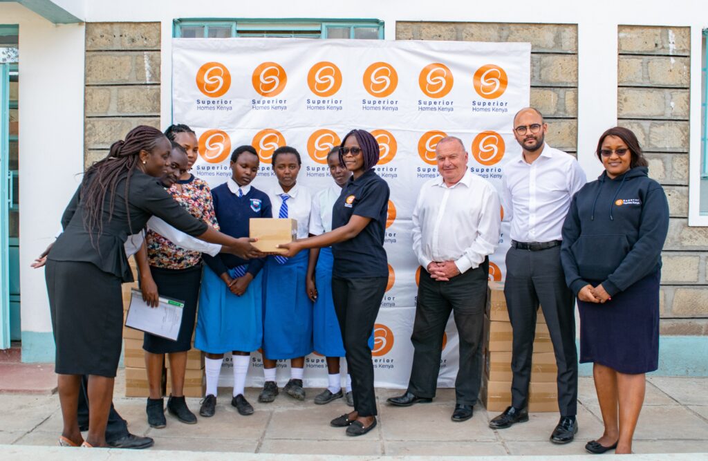 Superior Homes team during the launch of 'The Future is Female' initiative. The Company donated sanitary towels at Kenanie Secondary School in Athi River - Bizna Kenya