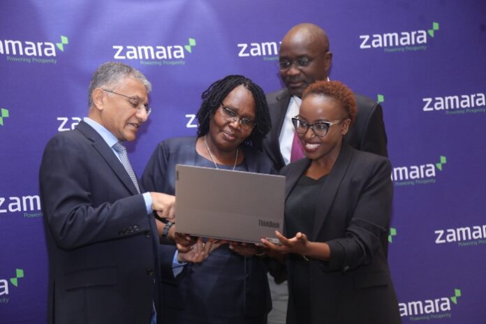 Sundeep Raichura, CEO Zamara, Mary Nkoimu Commissioner IRA and Rosalyn Mugoh, Managing Director, Zamara and James Olubayi, Executive Director, Zamara during the launch of the eZamara Online aggregator portal - Bizna Kenya
