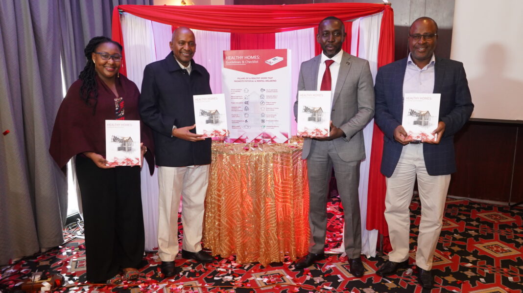 Former AAK President Mugure Njendu, PS, State Department of Public Works Mr Solomon Kitungu, AAK President Arch Wilson Mugambi and NCA chairman QS Daniel Gaitho during the launch of the Healthy Homes Guidelines and Checklist developed by AAK and Habitat for Humanity International - Bizna Kenya (Publisher)