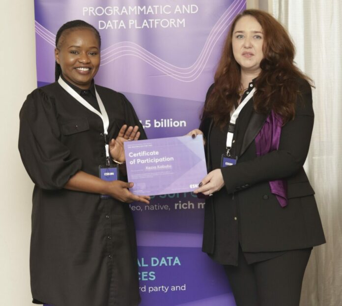 Eskimi Business Development Director Vita Garifulina (right) presents a certificate of participation to Keziah Kabutu, Sarit Center's Head of Marketing during the ad technology Mastercalss session in Nairobi - Bizna Kenya (Publisher)