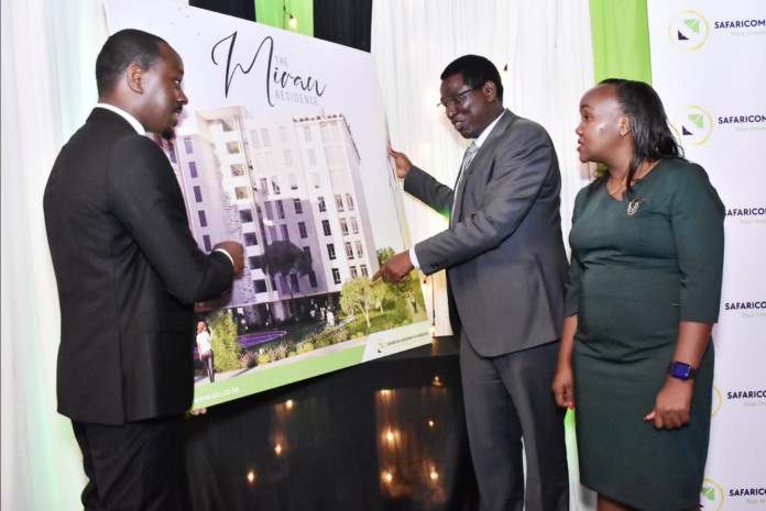 Safaricom Investment Co-operative Chairman Peter Gichangi (L), Commissioner for Co-operatives David Obonyo & Safaricom Investment CEO Sarah Wahogo at launch of The Miran Residence, KSH 750 M residential development - Bizna Kenya (Publisher)