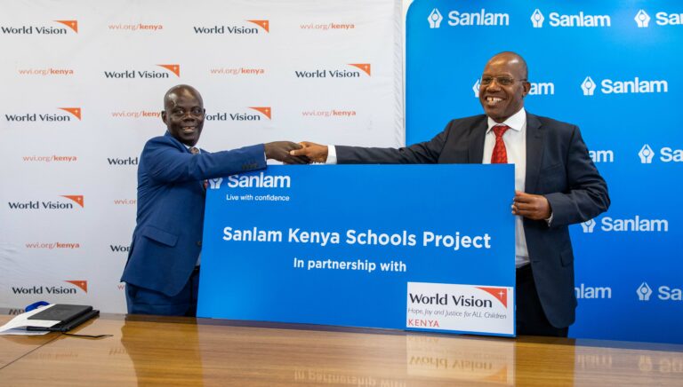 Gilbert Kamanga, National Director, World Vision Kenya(left) and Dr. Patrick Tumbo, CEO Sanlam - Bizna Kenya (Picture Courtesy)