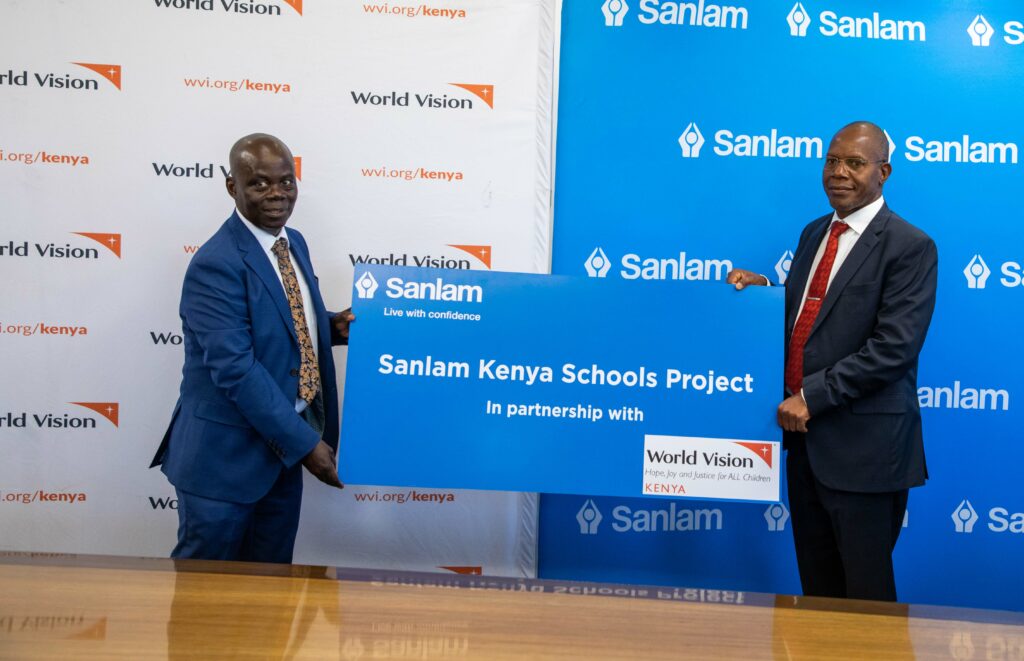 Gilbert Kamanga, National Director, World Vision Kenya(left) and Dr. Patrick Tumbo, CEO Sanlam - Bizna Kenya (Picture Courtesy)