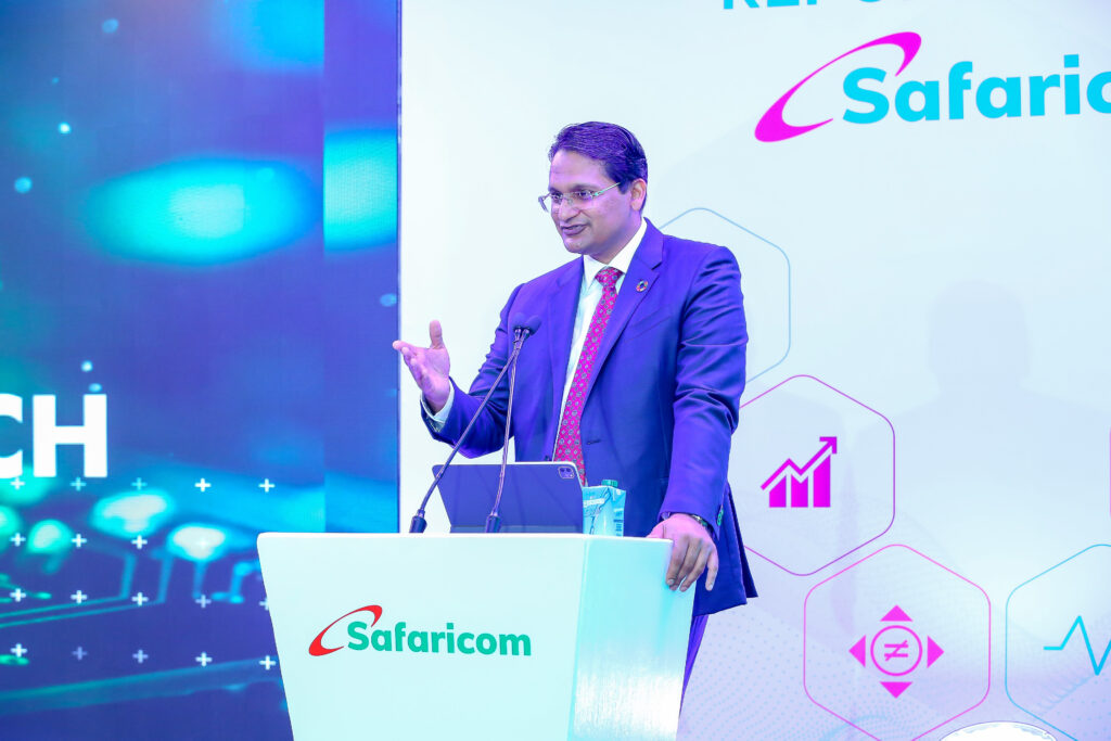 Adil Khawaja, Chairman, SafaricomPLC giving his speech during the launch of the 2023 Safaricom Business Report held at Michael Joseph Center Nairobi - Bizna Kenya