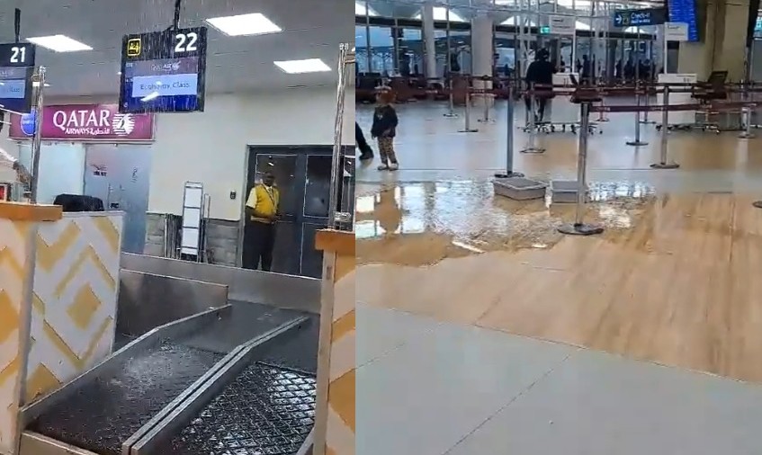 Shame of leaking roofs inside JKIA terminals caught on camera