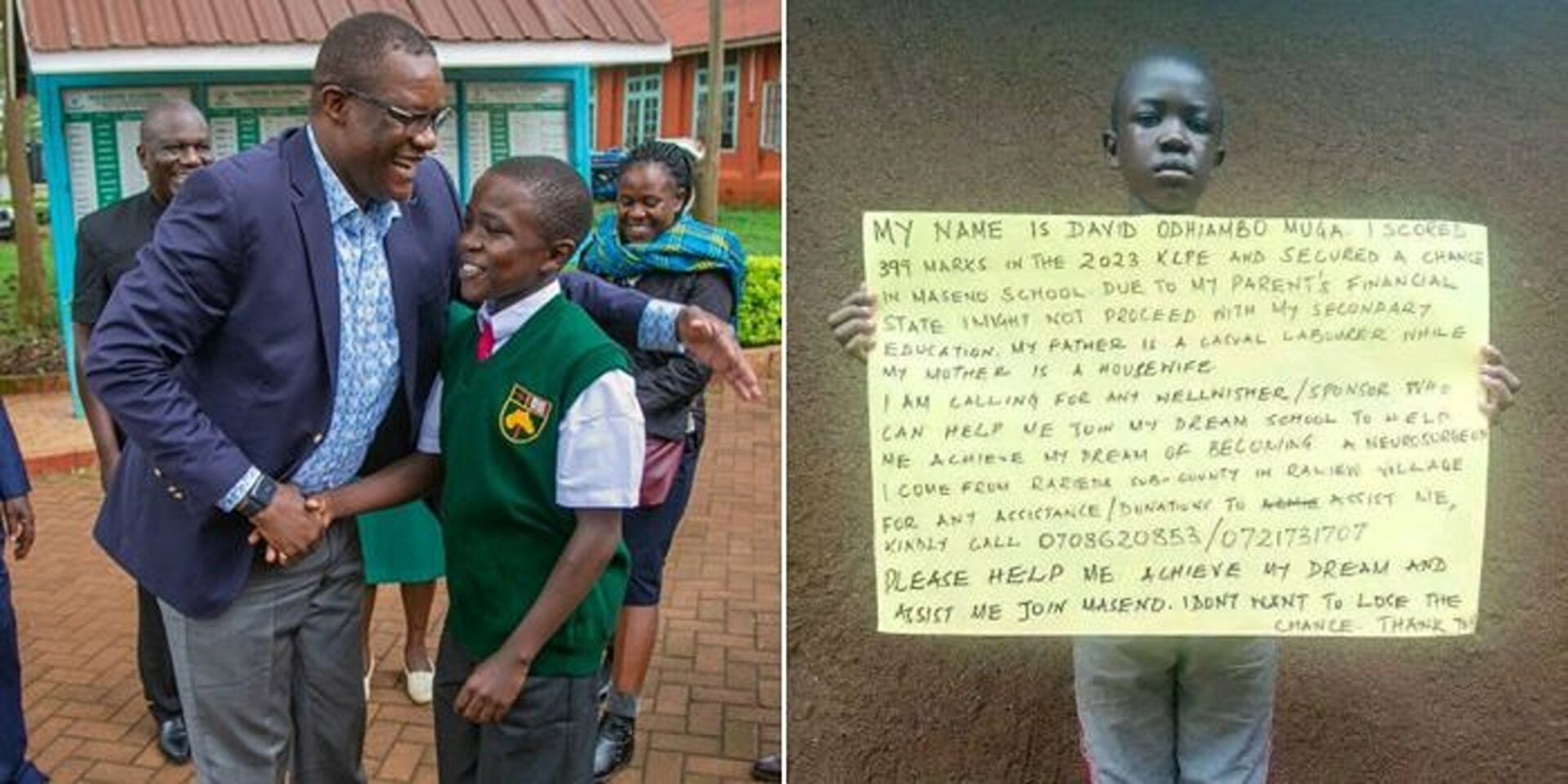 CS Owalo grants full scholarship to stranded boy who pleaded for help in viral poster