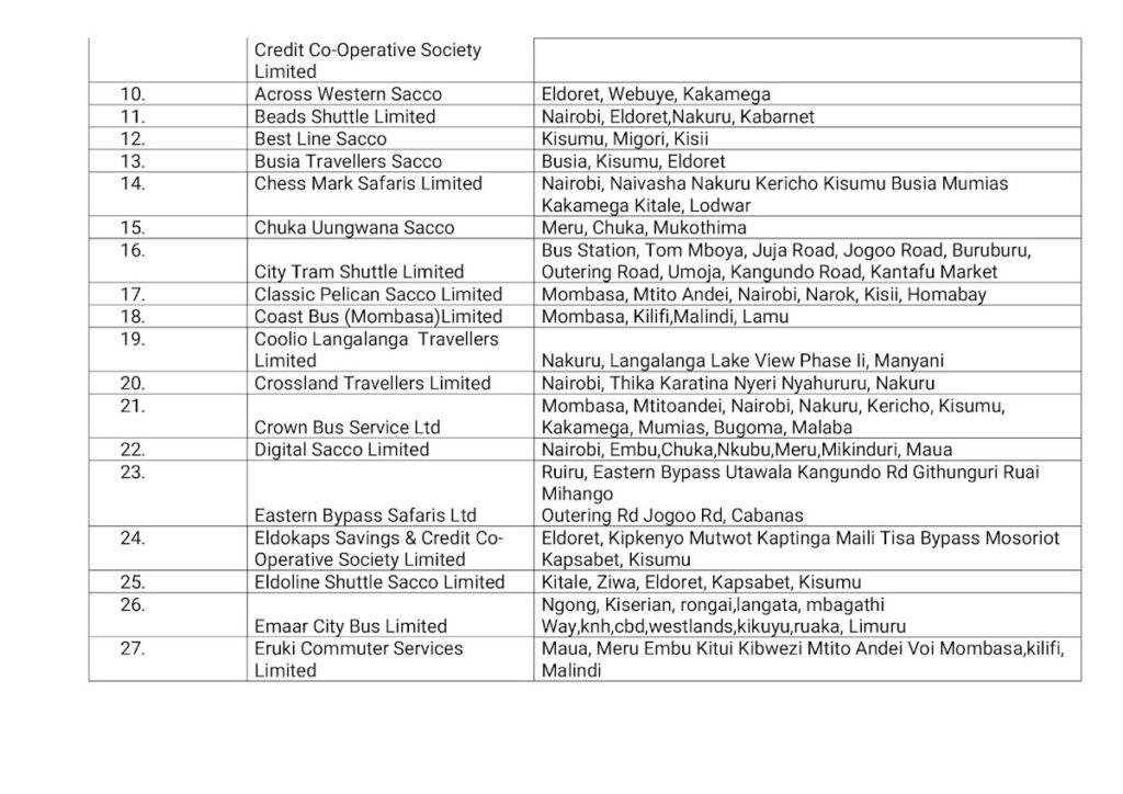 NTSA suspends 121 matatu saccos over non-compliance, see the list