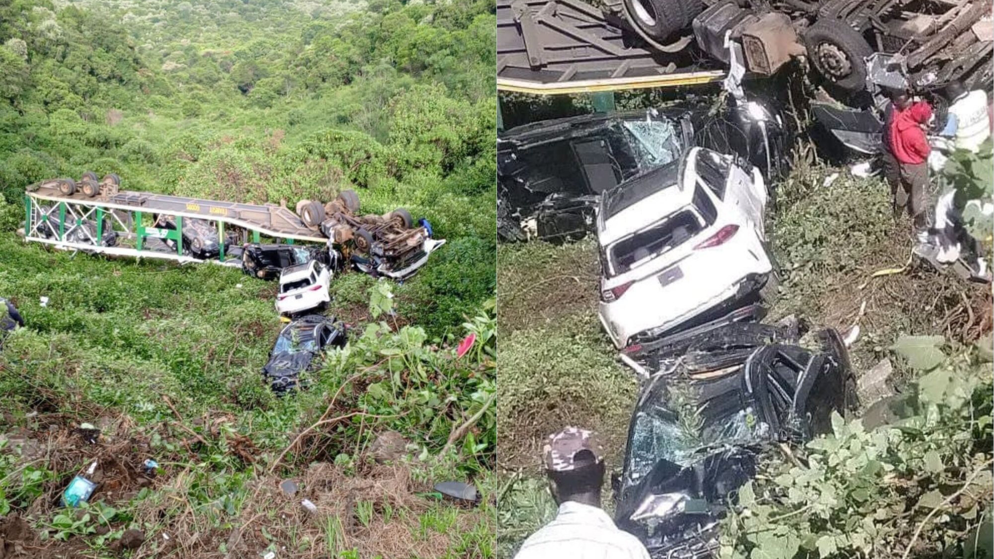 Millions lost as trailer transporting luxury vehicles rolls down highway cliff