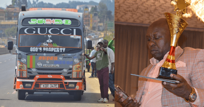 Super Metro CEO Nelson Mwangi (r). Picture of SUper metro bus (l).