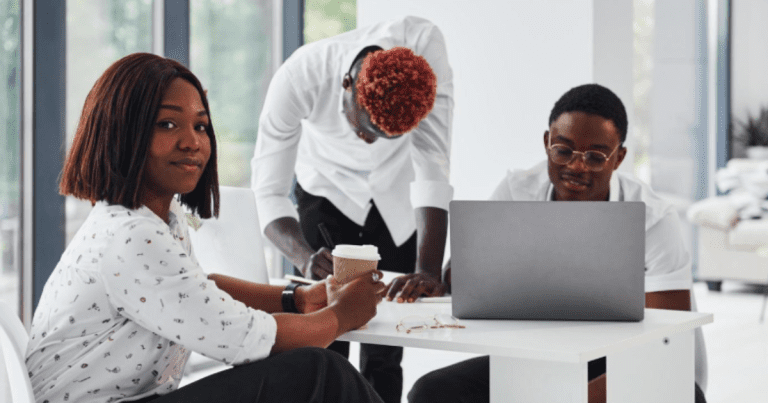 Thinking together. Group of african business people working in office together Free Photo