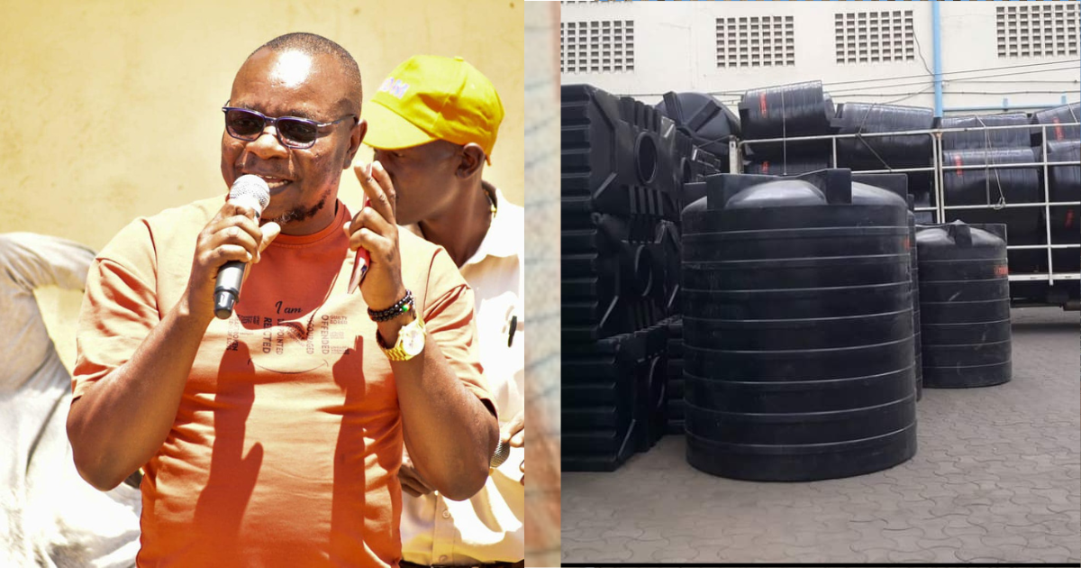 Philip Etale (l), right frame shows water tanks; image is for illustration only.