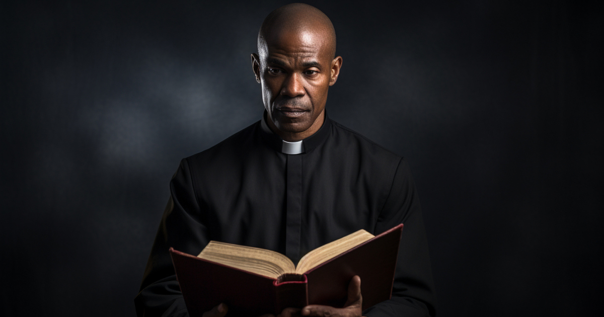 AI generated image of a pastor holding a Bible.