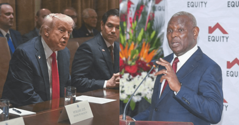 US President Donald Trump (l), Equity Bank CEO James Mwangi (r).