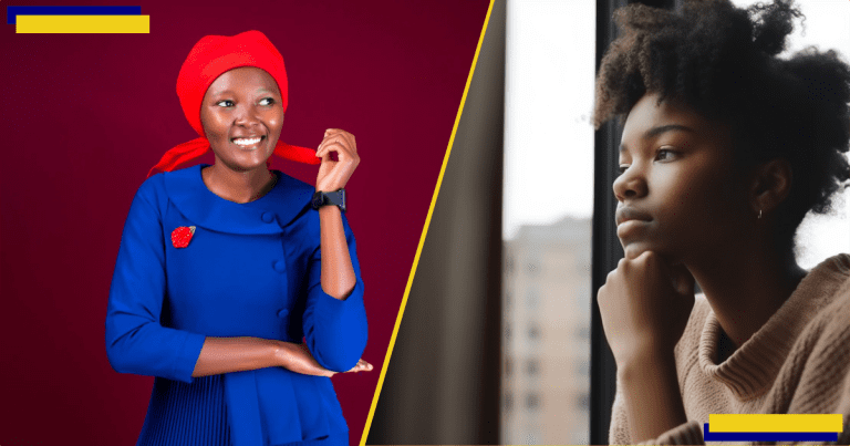 Financial planning expert Jane Ndichu (l) and sad looking black woman on the right.