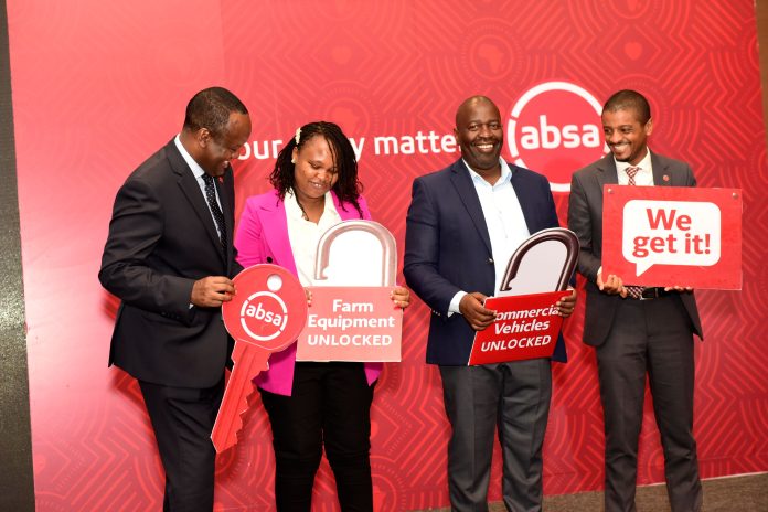 (L-R): Absa Bank Kenya CEO Abdi Mohamed, Hello Tractor Customer Esther Musyoki, Isuzu EA Director Regional Sales Kevin Ochieng and Absa Bank Kenya Business Banking Director Renato D’souza during the unveiling of the revamped asset financing proposition aimed at deploying KES 100 billion access to productive assets and support growth across key sectors of the Kenyan economy